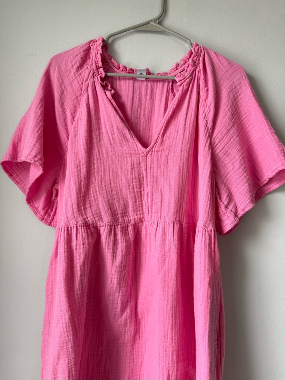 Old Navy Cotton Short Sleeve Split Neck Pink Summer Swing Dress Mini Dress L - Picture 3 of 8